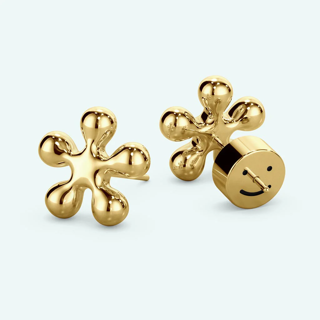Puffy Stud Earrings - Flower - Image 4
