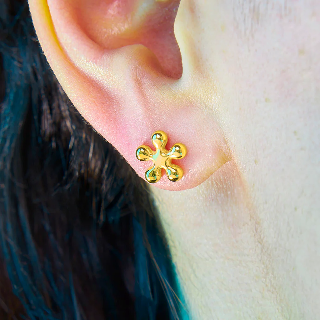Puffy Stud Earrings - Flower - Image 5