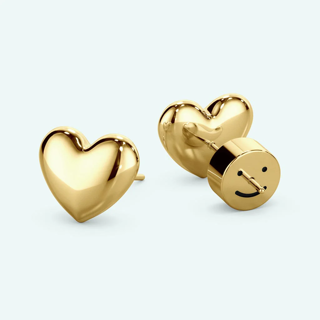 Puffy Stud Earrings - Heart - Image 4
