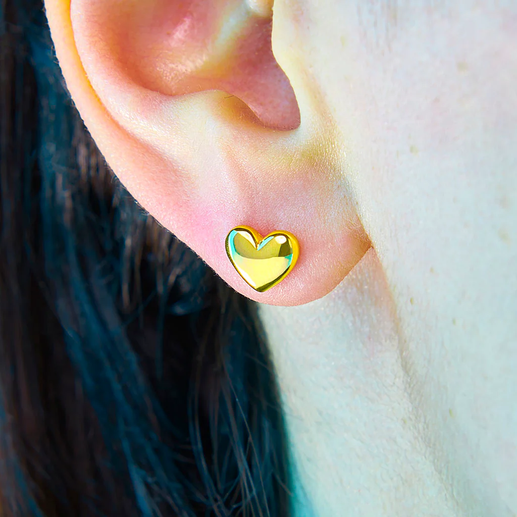 Puffy Stud Earrings - Heart - Image 5